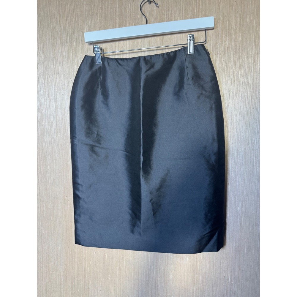 Oscar de la Renta Pink Label Black Silk Wool Pencil Skirt Size 8 Made in USA